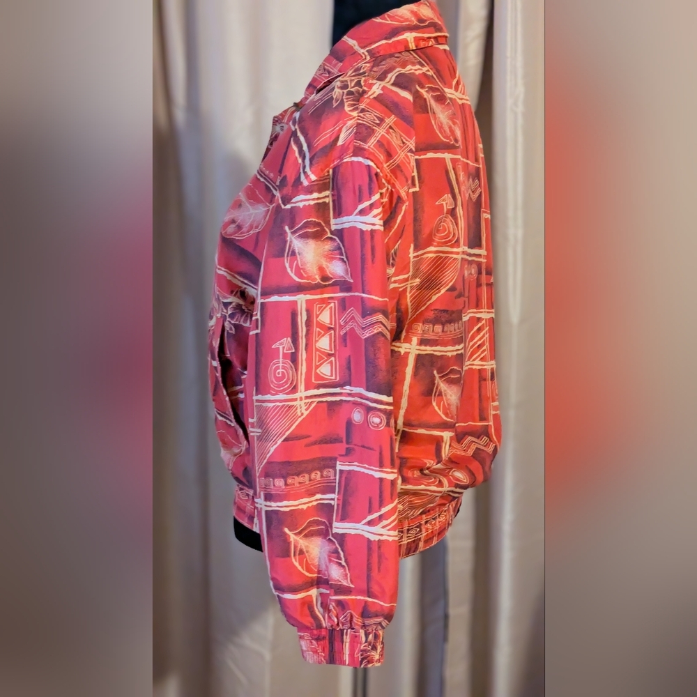 Silk Red Patterned Windbreaker Size Small - image 6
